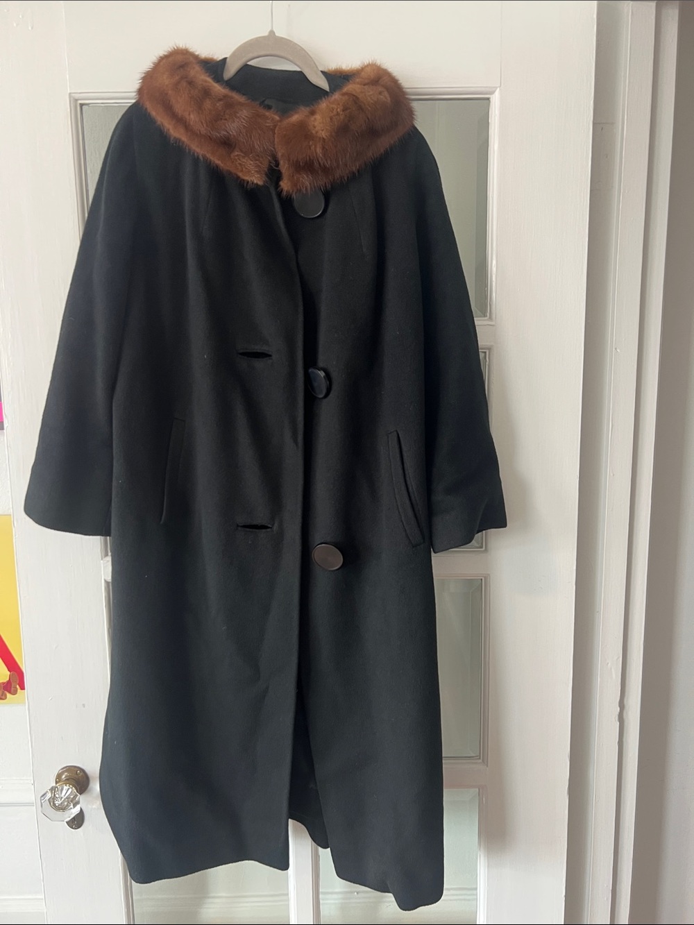 Vintage 60s Black Cashmere with Mink Fur Collar